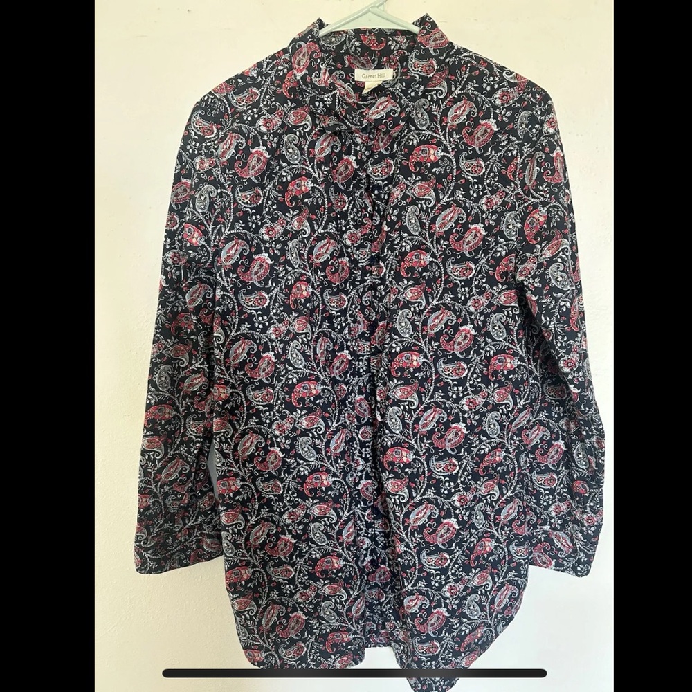 Garnet Hill Button-Up Shirt Size 10 Women’s Blue Red White